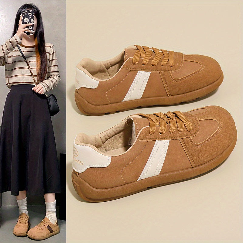 Women's Lightweight Breathable Trainer Sneakers - Brown & White Accent Casual Shoes, Cushioned EVA Insole & Non-Slip Rubber Outsole for Gym, Everyday, Travel - All-Day Comfort Athletic Footwear, Gym Shoes, Sleek Shoe Design, Fabric Lined Interior