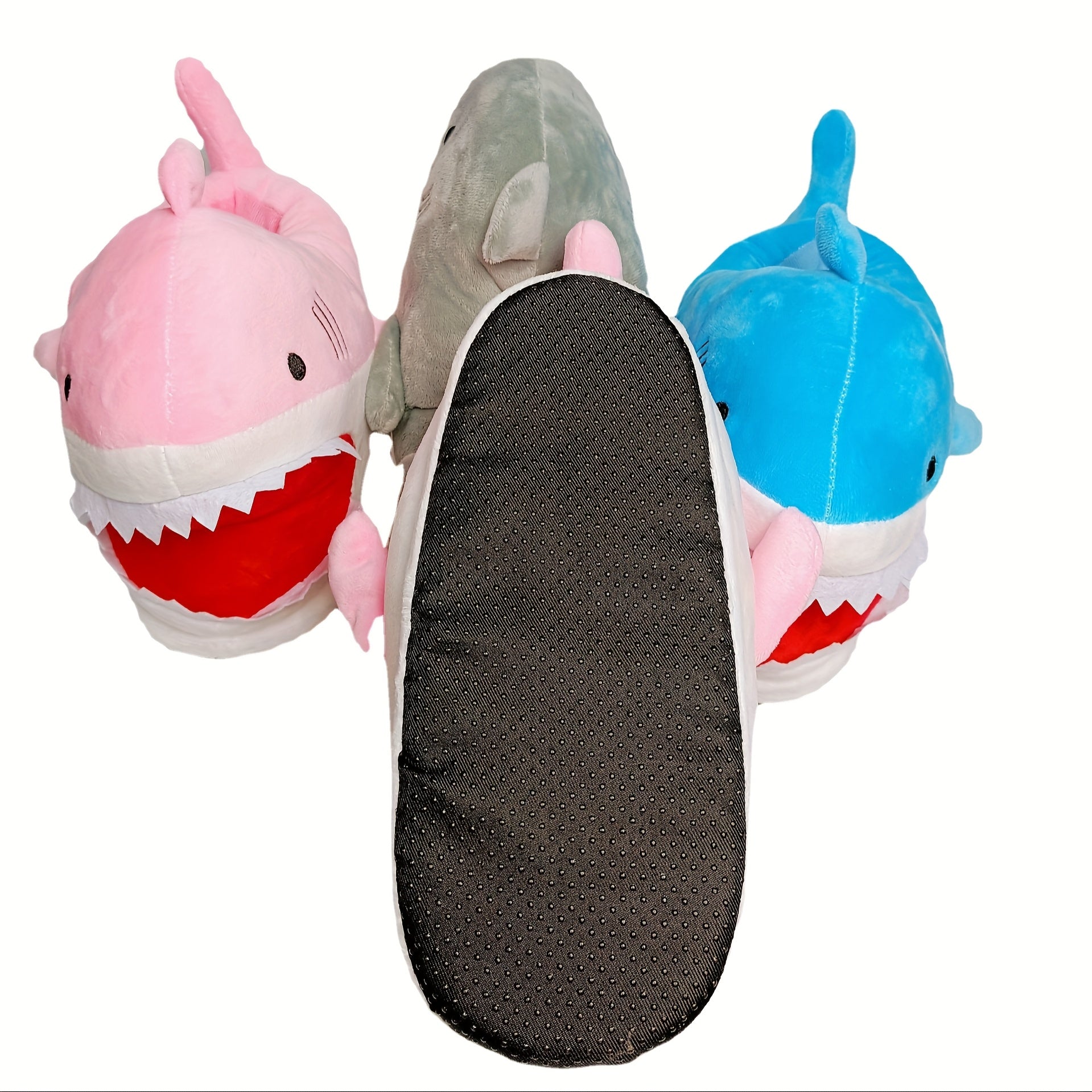 Cozy Shark-Shaped Plush Winter Slippers for Women - Blue with Red Accents, Indoor\u002FOutdoor Comfort, Creative Gift Idea, Soft Fabric Material, Cute Slippers, Valentine's Day Gifts