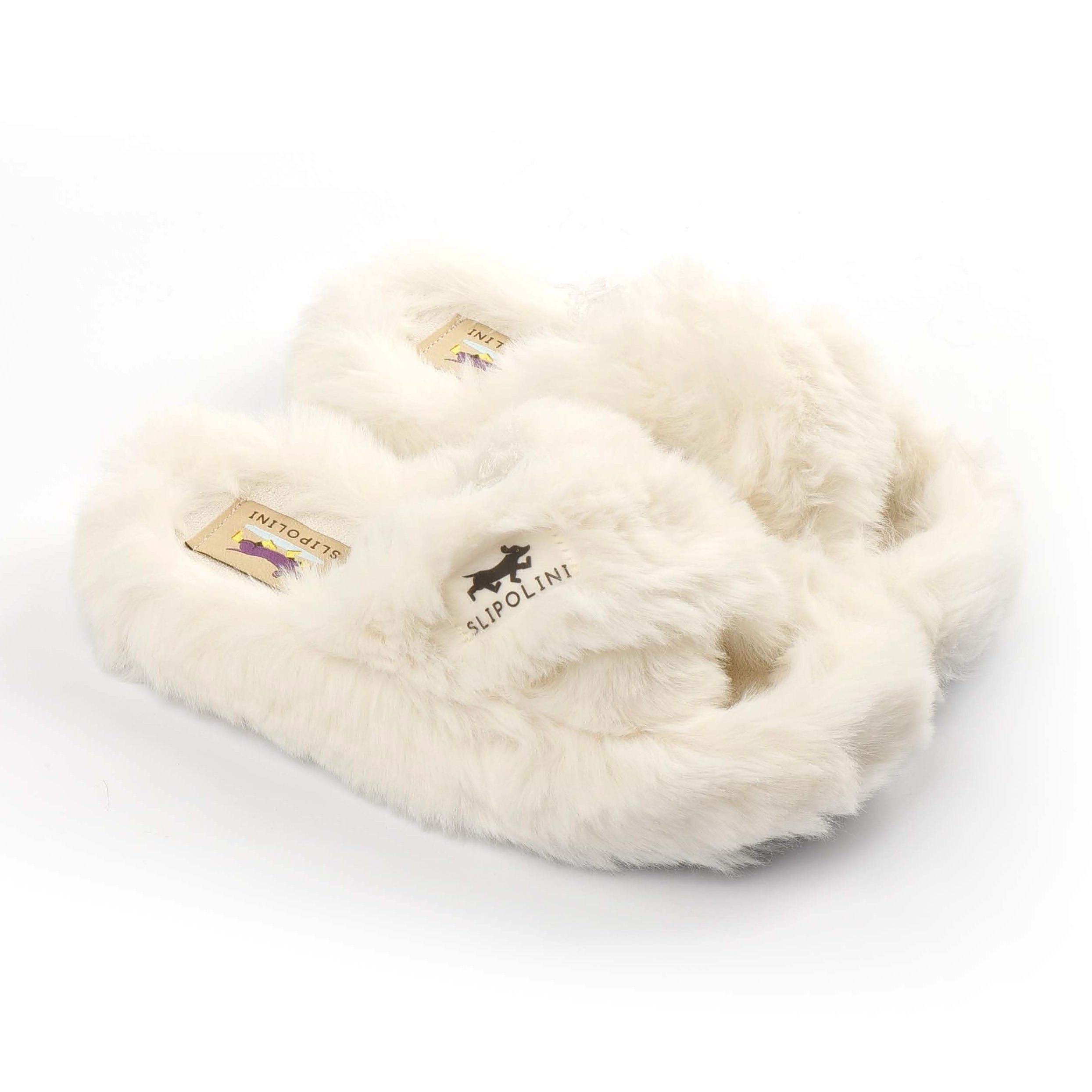 Slipolini Cloudy Gentle Women's Slippers - Plush Fur Design with High Sole, Lightweight and Cozy Comfort in White, Beige, and Black - Versatile for Indoor and Outdoor Use, Perfect for Relaxation, Lounging, and Cozy Home Moments