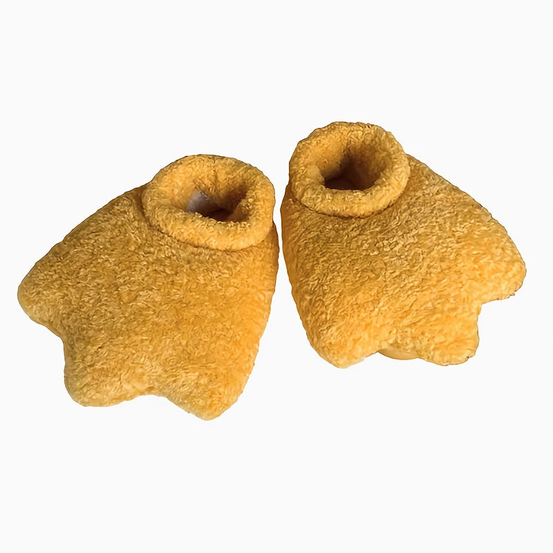 Women'S Cozy Plush Duck Paw Slippers - Soft Yellow Winter Indoor Shoes with Non-Slip TPU Sole, Warm & Comfortable for Cold Floors, Casual Home Footwear, Cute Animal Design, Soft Fabric Upper