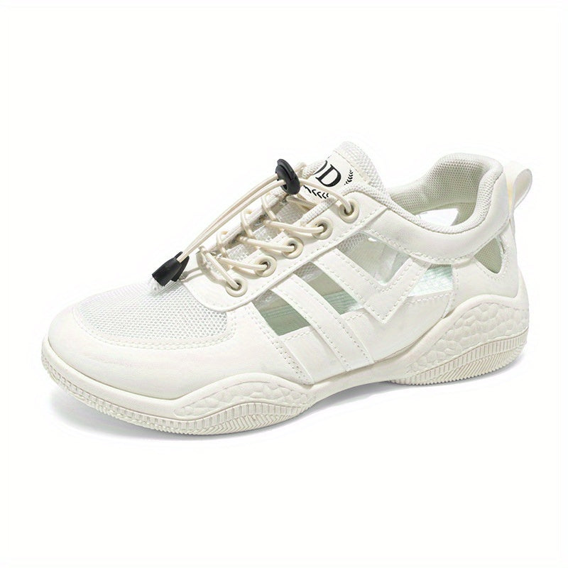 Women'S Summer Breathable Mesh Sneakers - Lightweight, Comfortable White Casual Shoes with Lace-Up Design, PU Upper & EVA Insole, Perfect for Casual Attire, Ladies Sneakers