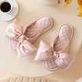 Elegant Pink Satin Women's Slippers with Bow Tie – Quilted Design, Soft Fabric, Indoor & Outdoor Use, Perfect for Bedroom or Gift, Bedroom Slippers