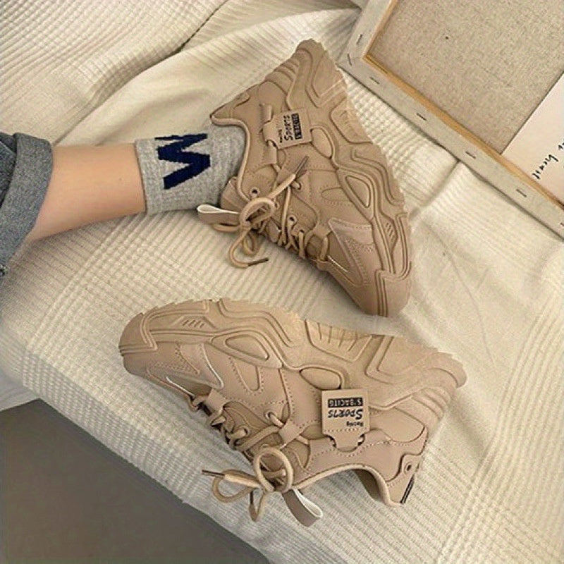 Women'S Breathable Platform Sneakers - Cozy Lined Chunky Sole, Urban Streetwear Athletic Shoes with PU Upper & Rubber Outsole, EVA Cushioned Insole for All-Day Comfort, Black Versatile Seasonal Transition Footwear, Ladies Sneakers, Sleek Shoe Design, Comf