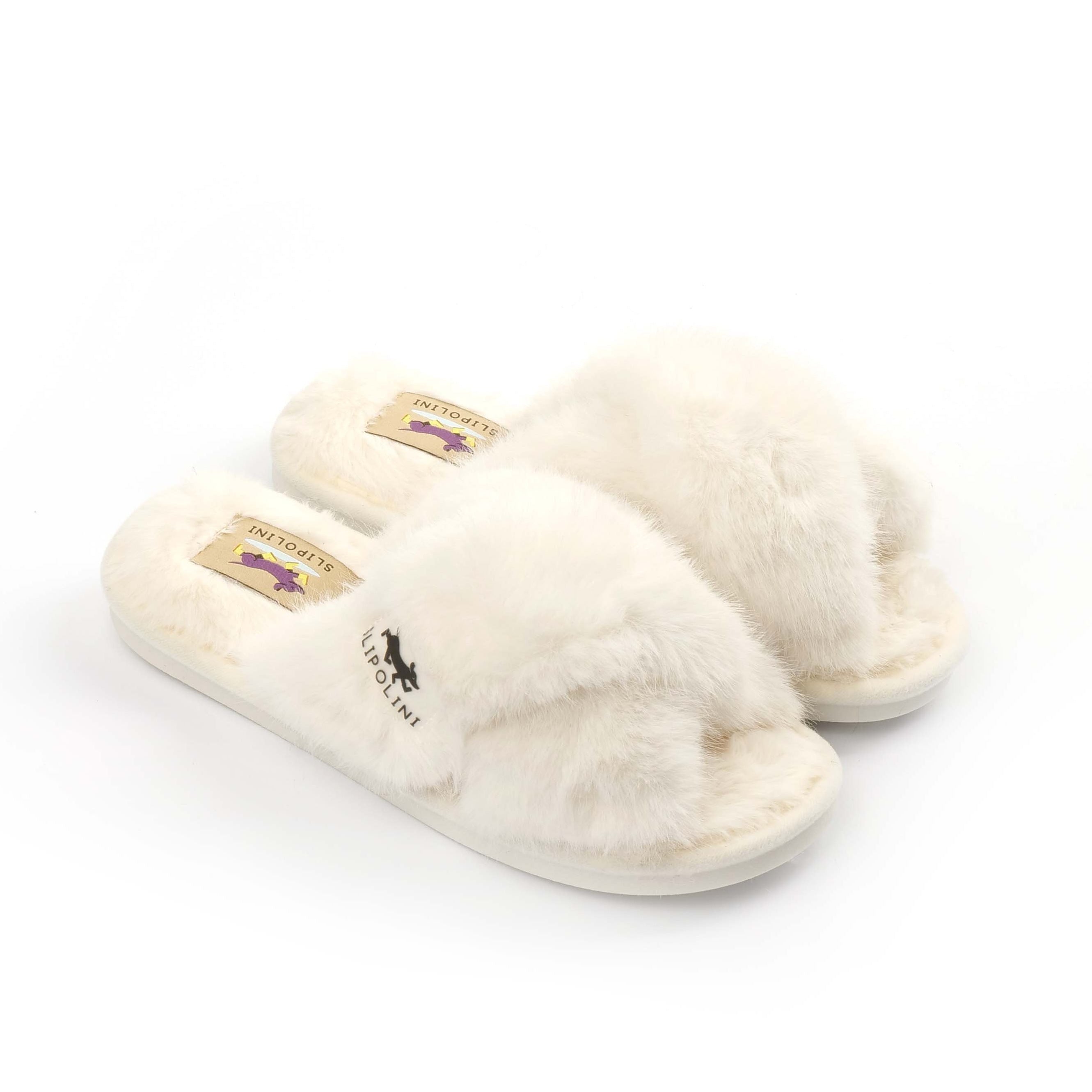 Slipolini Cross Steps Cozy House Slippers for Women - Soft Plush Design, Neutral Tones, Slip-On Comfort - Relaxation & Idle Moments - Ideal for Lounging at Home, Resting After Work, or Enjoying Cozy Evenings