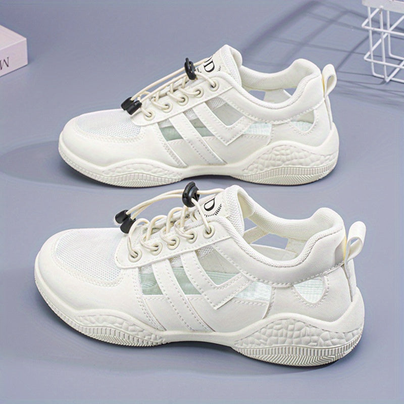 Women'S Summer Breathable Mesh Sneakers - Lightweight, Comfortable White Casual Shoes with Lace-Up Design, PU Upper & EVA Insole, Perfect for Casual Attire, Ladies Sneakers