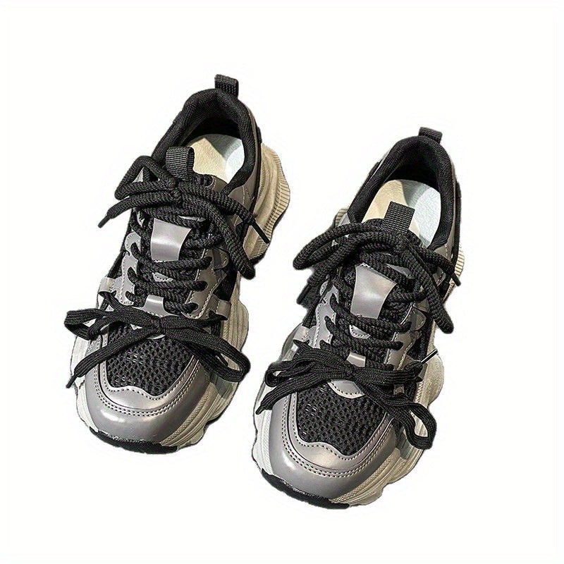 New Silvery versatile casual Women's sports shoes, thick-soled and height-increasing dad shoes for women