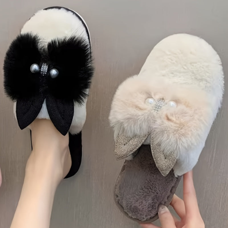 Women's Cute Cat Ear Slip-On Slippers - Soft Plush House Shoes, Non-Slip TPU Sole Indoor\u002FOutdoor, All-Season Cozy Footwear for Women (Black\u002FBeige\u002FGray\u002F) - Perfect Gift for Cat Lovers