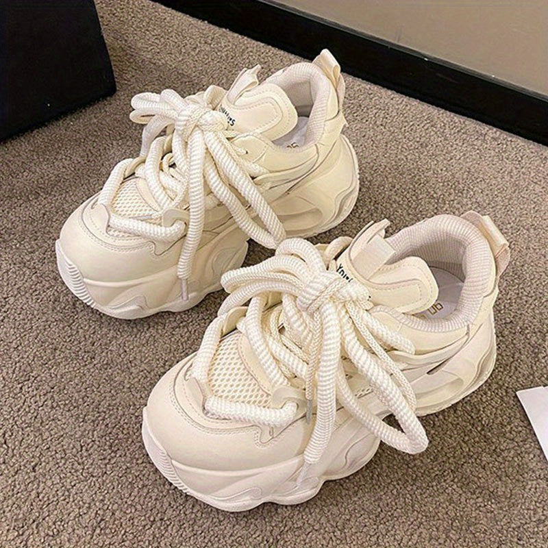 Breathable Women's Sneakers Lightweight Breathable Women's Athletic Sneakers | Soft Stretch Lace-Up Walking Shoes with Cushioned Support | White with Navy Accents | Perfect for Outdoor Activities, Casual Wear & Summer Running | Stylish Comfortable Fit