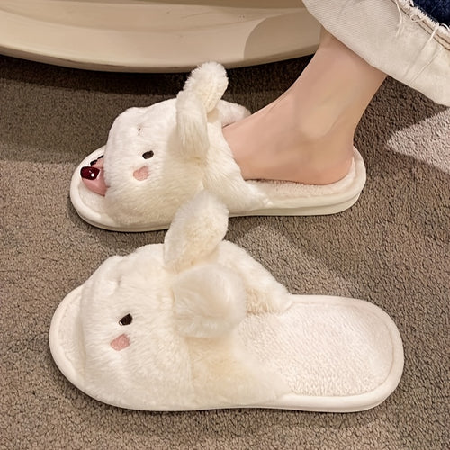 Cute Rabbit Ear Plush Slippers For Spring And Autumn, Furry And Open Toed Indoor Shoes, Creative Gift Suitable For Bedroom And Outdoor Use