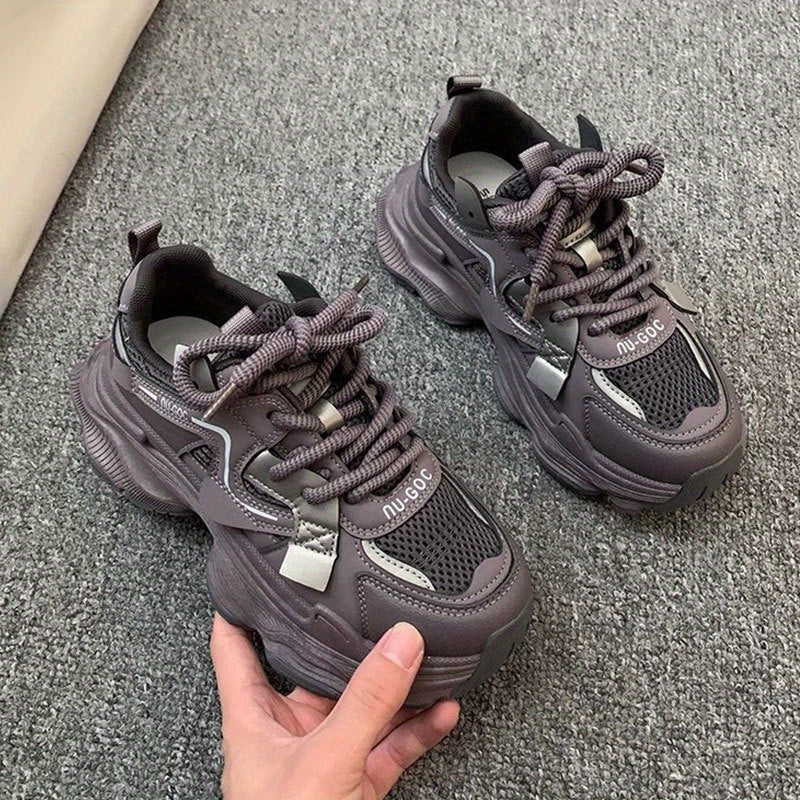 Women'S Vintage-Inspired Platform Sneakers - Lightweight Breathable PU Upper & Rubber Sole, Chunky Sole Shoes for Petite Frames - Casual Athletic Comfort, EVA Insole, Trendy Dad-Style Design, Comfortable Walking Shoes | Vintage Sneakers | Breathable Mesh