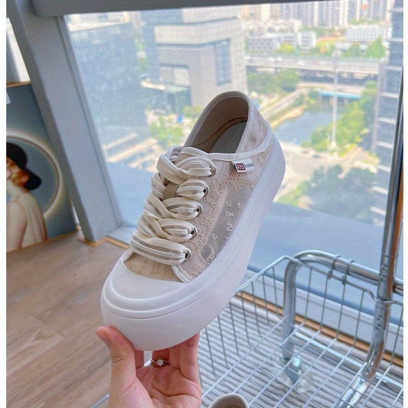 Women's Chunky Platform Sneakers - Lightweight Slip-Resistant Shoes with Convertible Non-Slip Rubber Sole, Breathable Fabric Upper - Cushioned Footbed for Everyday, Office, Formal Events - All-Season White Casual Shoes, Ladies Sneakers, Slipresistant Foot